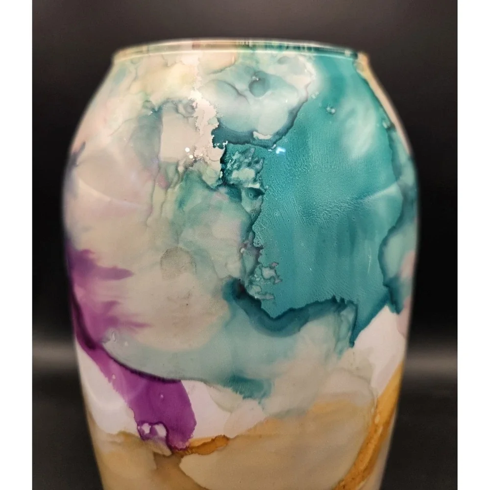 Itallian Swirl Vase Franco Design  Marbled Reverse Painted Art Glass B#27